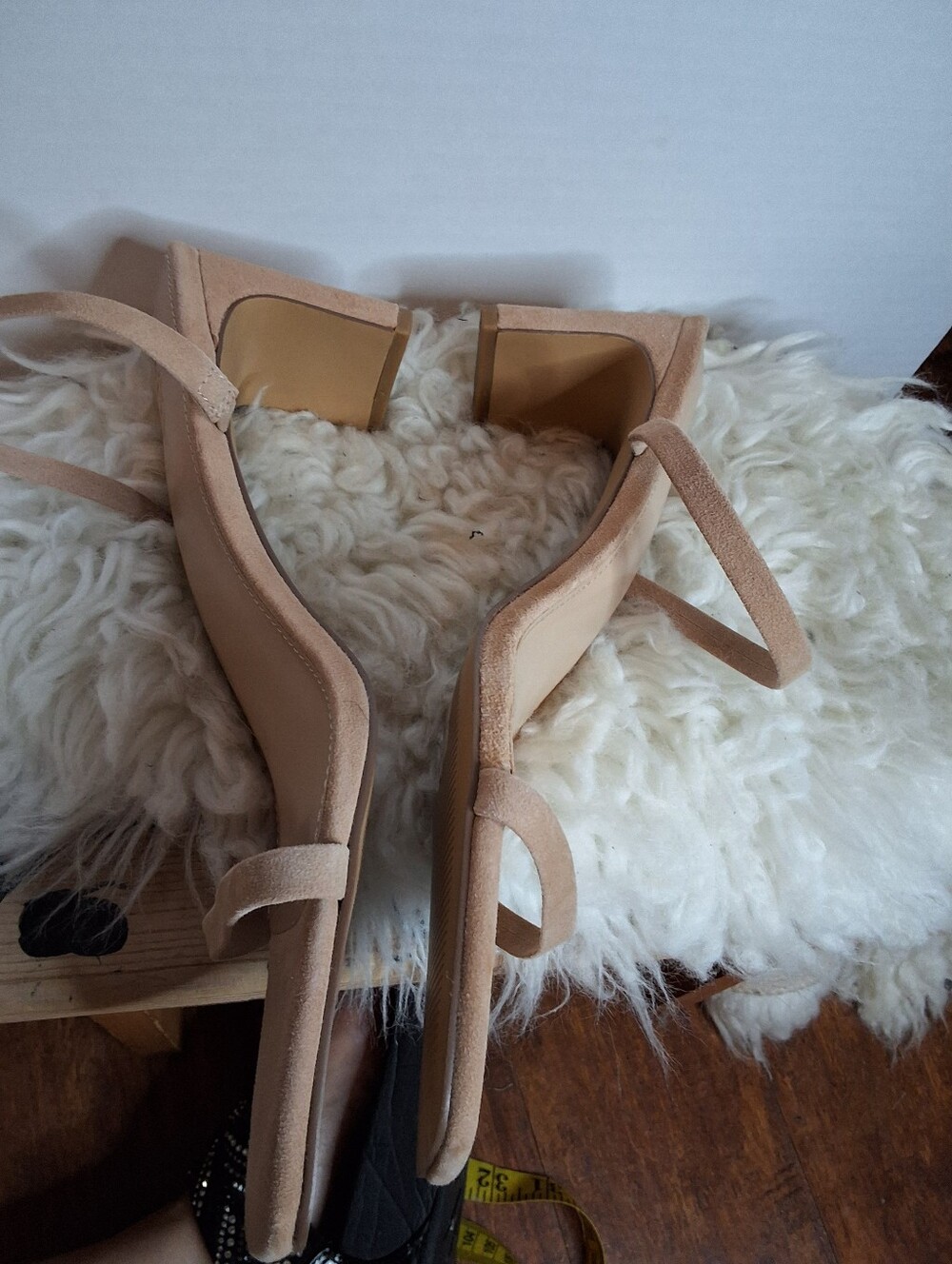 Faryl Nude Beige Suede Square Toe Strappy Block Heel Sandals Size 12 NEW - Picture 6 of 10